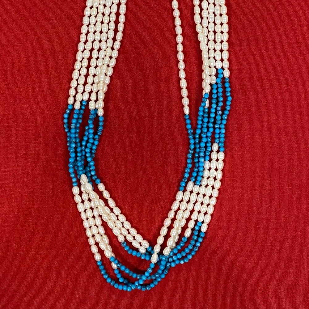 Turquoise bead and pearl necklace